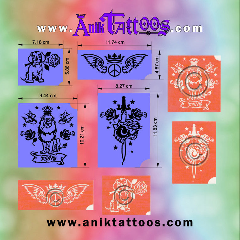 Airbrush Colorini Anik Temporary Tattoos Set of 16 Stencils